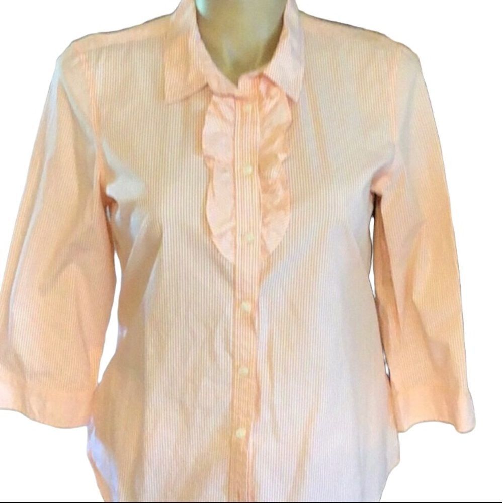 Old NavyΒ Button Down Ruffle TopβXL Peach &βWhite